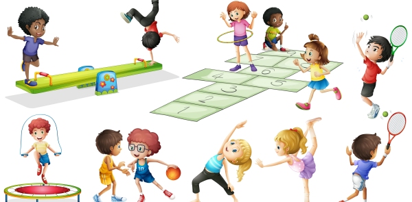 disegno di bambini che praticano varie attività sportive