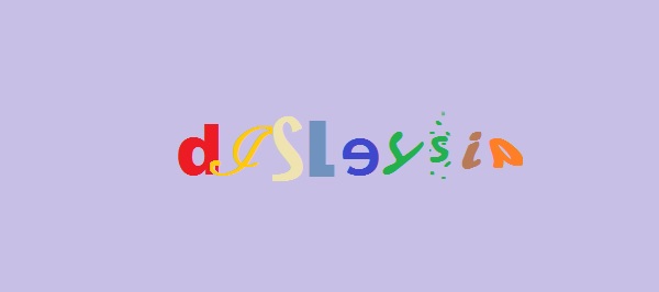 parola "dislessia" scritta in caratteri diversi su sfondo colorato
