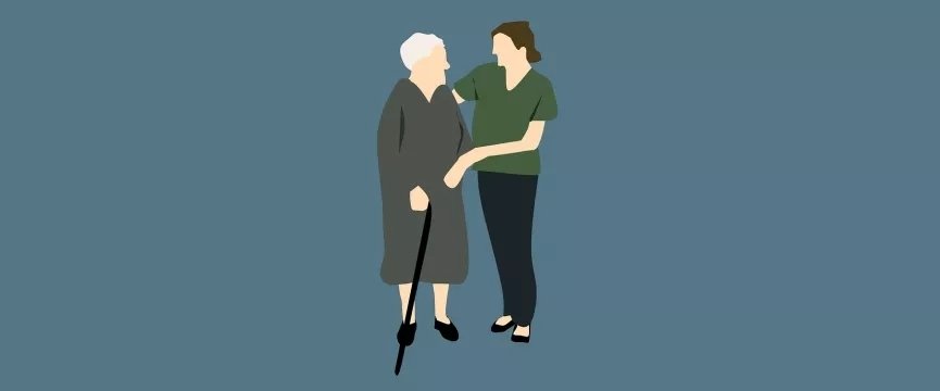 illustrazione di due donne: una badante con una signora  anziana 