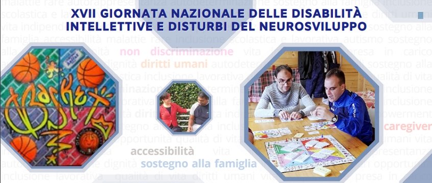 locandina con scritto XVII giornata nazionale delle disabilità intellettive e del neurosviluppo, con due foto di utenti anffas