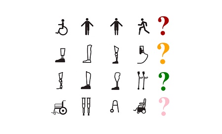 icone di protesi e ausili per la vita della persona disabile su sfondo bianco 