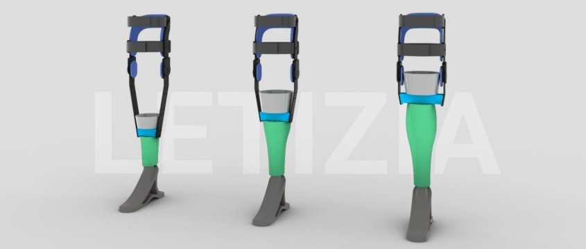 tre immagini della protesi di gamba letizia