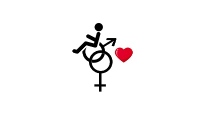 icona uomo in carrozzina con simbolo di unione sesso maschile e femminile