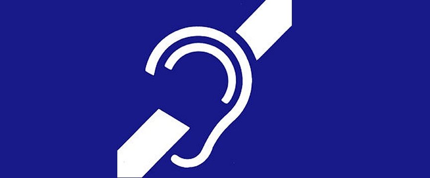 simbolo di sordità, con un orecchio stilizzato e una barra trasversale