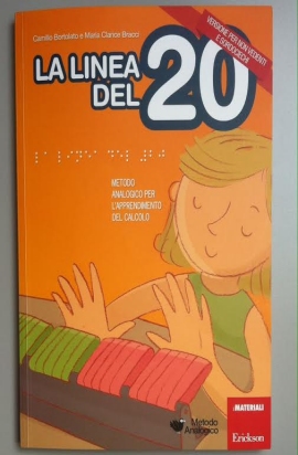 copertina del libro "la linea del 20 HP" disegno di una bambina che conta ad occhi chiusi con lo strumento "la linea del 20"