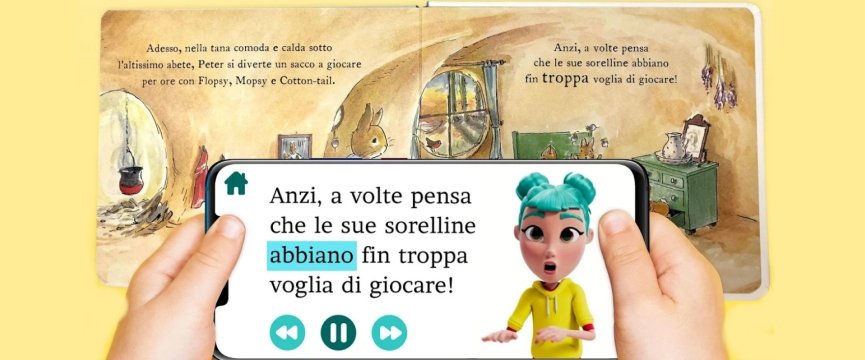 schermata della app con avatar che segna il testo evidenziato dal libro