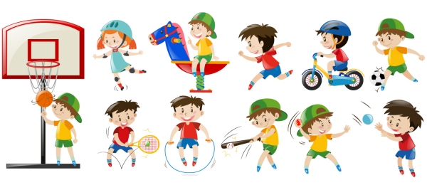 illustrazione di undici bambini che praticano altrettanti sport diversi