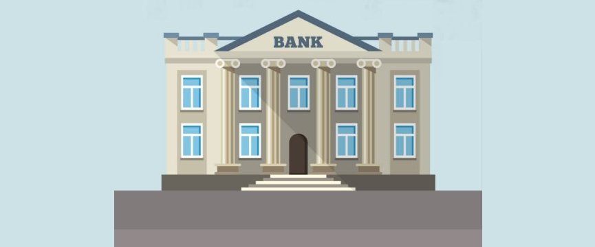 illustrazione di un edificio con l'insegna banca