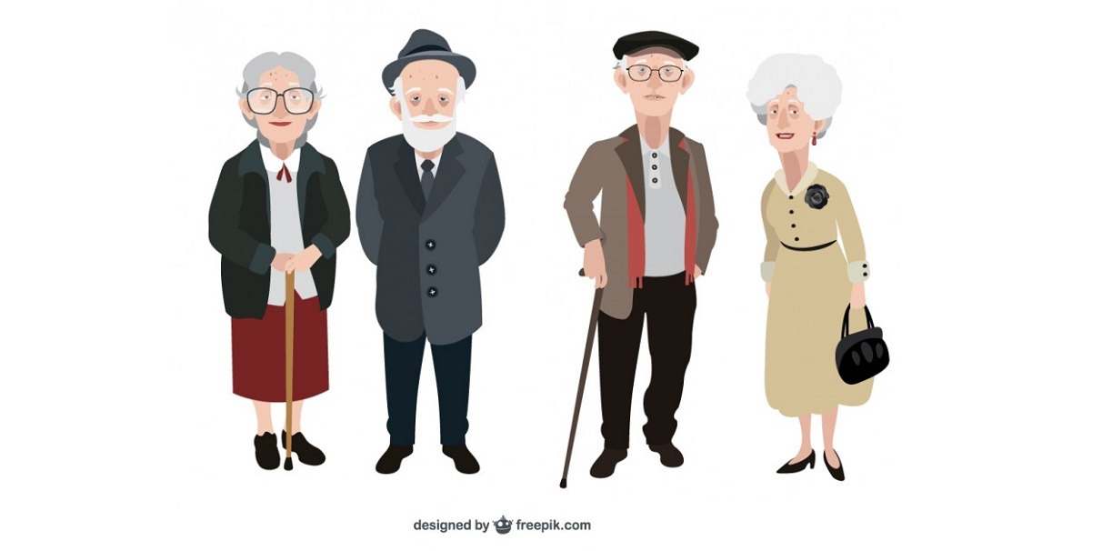 disegni di uomini e donne anziani con bastoni 