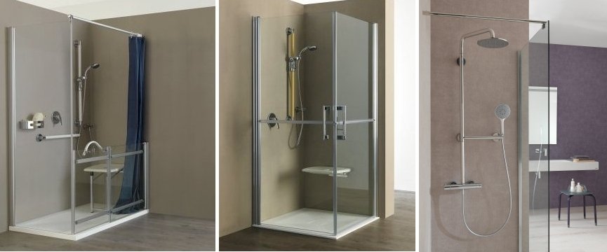tre immagini di box docce