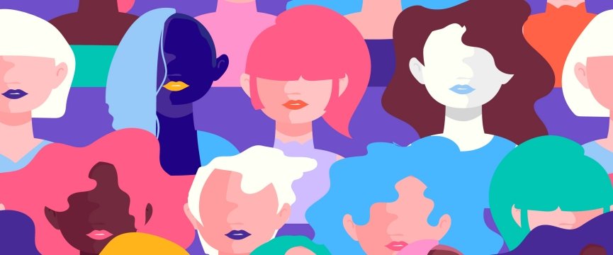 grafica che rappresenta una moltitudine di profili colorati di donne