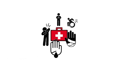 icone di ferite cutanee e simbolo del pronto soccorso rosso al centro 