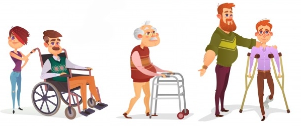 disegni che rappresnteano persone con diversi tipi di disabilità