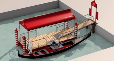 progetto in 3D del pontile accessibile per carrozzine su gondole 