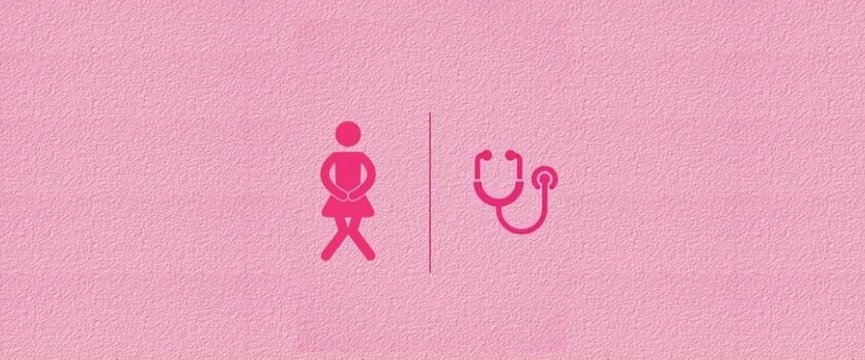 simbolo di una donna con gambe incrociate, a indicare problemiurinari, e simbolo di uno stetoscopio