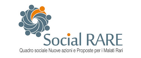 logo dell'iniziativa con scritto "Social Rare Quadro sociale Nuove azioni e Proposte per i Malati Rari"