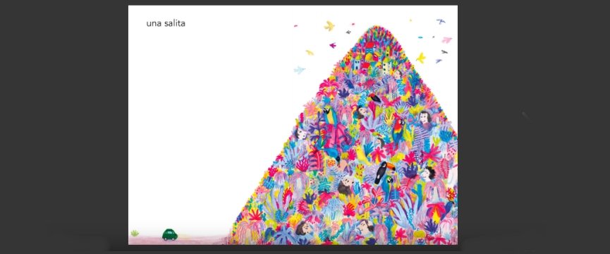 illustrazione interna del libro cos'è una sindrome, che raffugura una montagna colorata piena di oggetti e persone