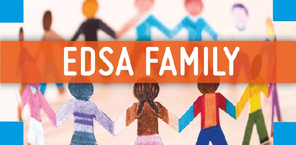 logo del progetto edsa family, catena di sagome di persone di carta colorata a cerchio