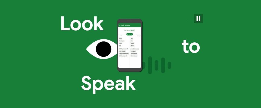 schermata della app con illustrazione di un occhio e uno smartphone e la scritta look to speak