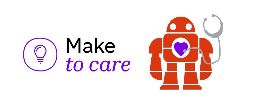illustrazione di un robot col simbolo di un cuore e la scritta make to care