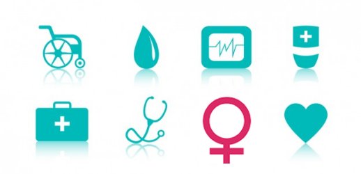 simboli di medicina e simbolo di genere femminile