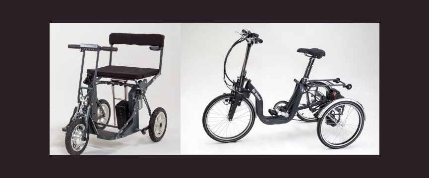 immagini appaiate di un triciclo e di uno scooter per disabili