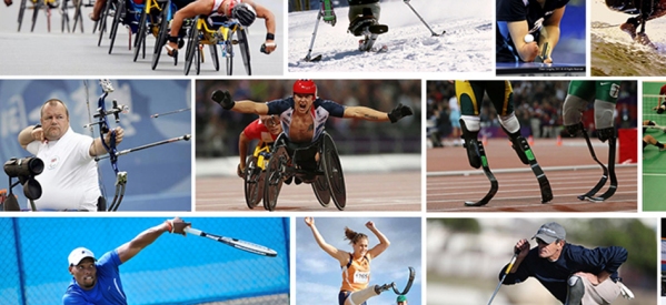 collage di immagini di alteti con disabilità nell'azione di praticare la propria disciplina sportiva