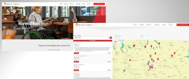 schermata del sito che mostra le mappe dove sono presenti i rivenditori bodytech