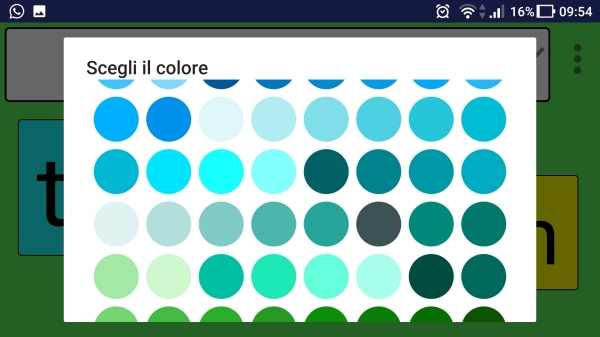 schermata dei colori tra i quali si può scegliere nell'impostazione dell'app alboboard