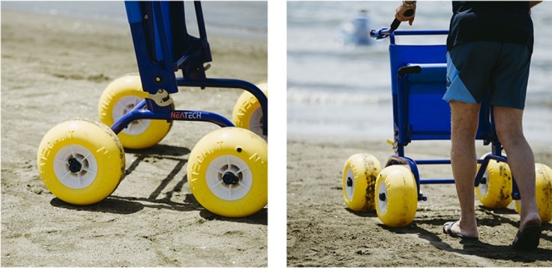 dettagli delle ruote del deambulatore da spiaggia