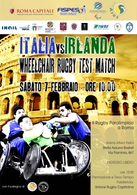 locandina sfida rugby carrozzina italia irlanda