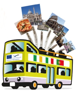 smart tourism: copertina della guida a roma con disegnato un bus turistico