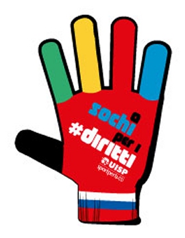 logo per campagna sochi diritti di tutti con una mano colorata 