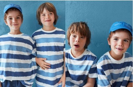 due foto della collezione di abiti zara con due bambini testimonial tra cui uno con sindrome di down 