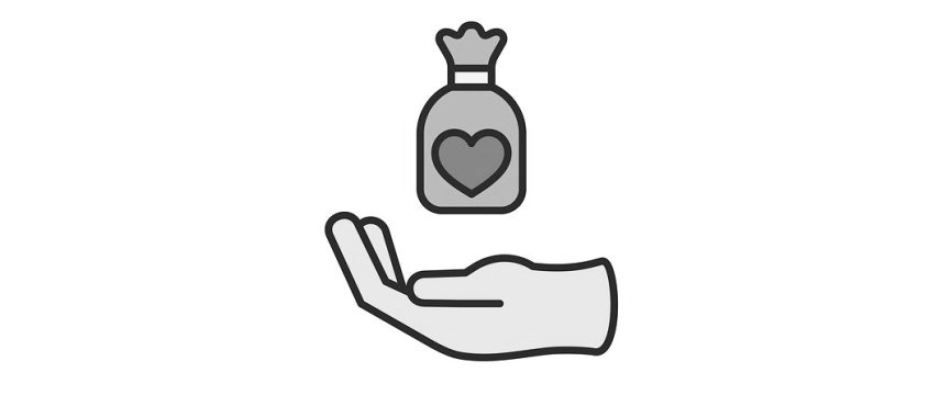 illustrazione di una mano che dona un sacchetto con disegnato un cuore 