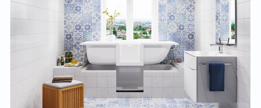 vasca con sportello installata in un bagno